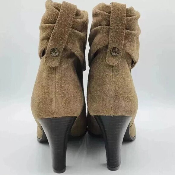 BCBGeneration Boots Womens Size 8.5 B Tan Suede Ankle Booties Heels Cuffed Shoe - Picture 7 of 13